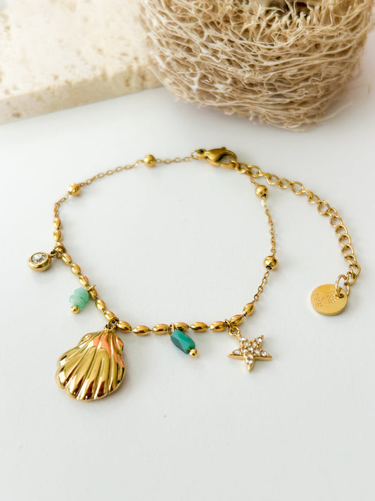 Marullo Set | Collar y Pulsera con Conchas y Estrellas Doradas