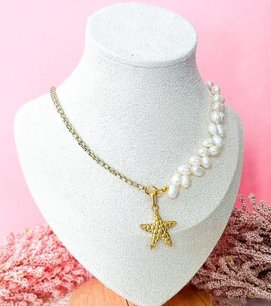 Collar Perlas y Estrella de Mar | Elegante Dorado Verano