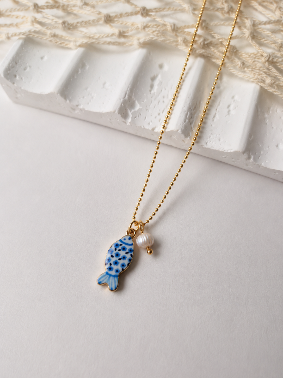 Azulejo Marino | Collar de Acero Inoxidable con Perla