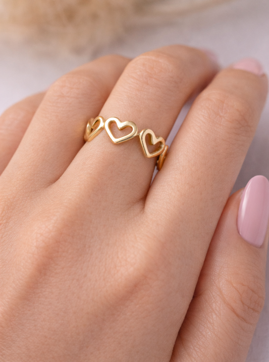 Anillo Ajustable Corazones Abiertos|Dorado Minimalista