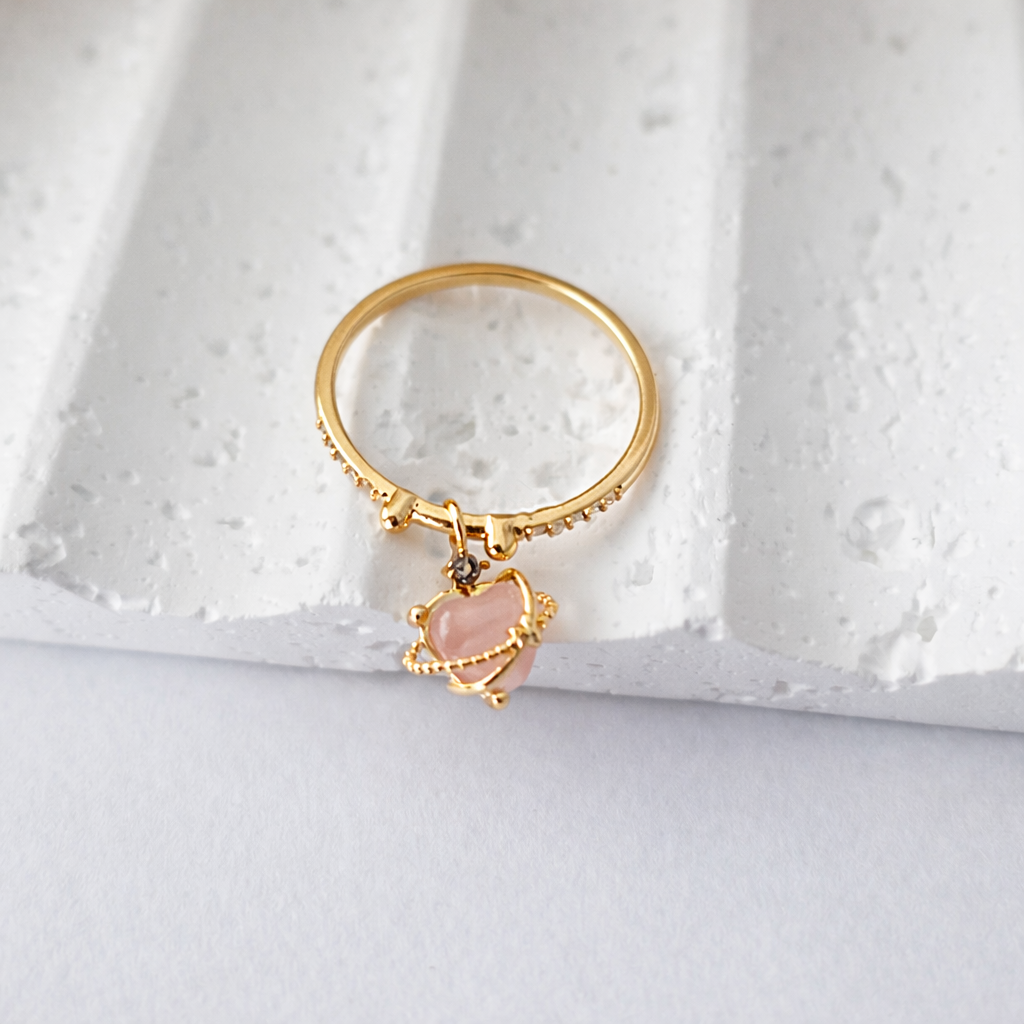 Sortija Corazón Rosa Colgante | Amor Delicado