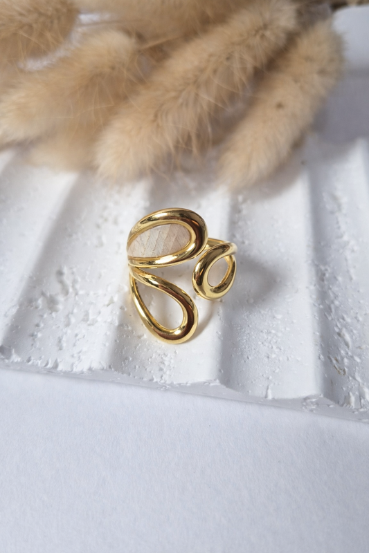 Anillo Ajustable con Piedra Natural |Diseño Orgánico Dorado