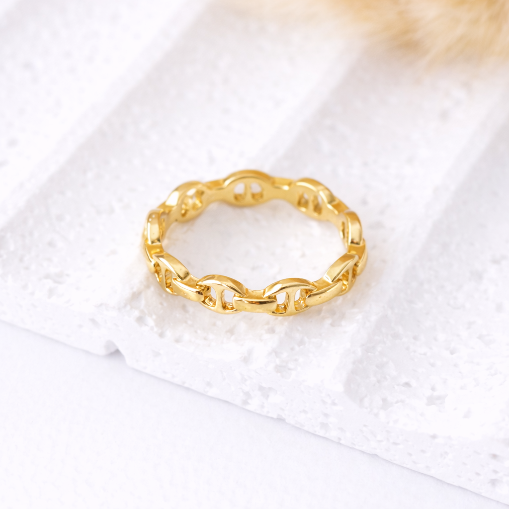 Sortija Cadena Dorada | Anillo Estilo Eslabones Elegante