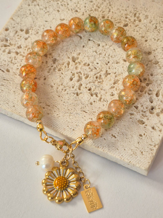 Pulsera Daisy con Cristales y Dije de Flor Dorado