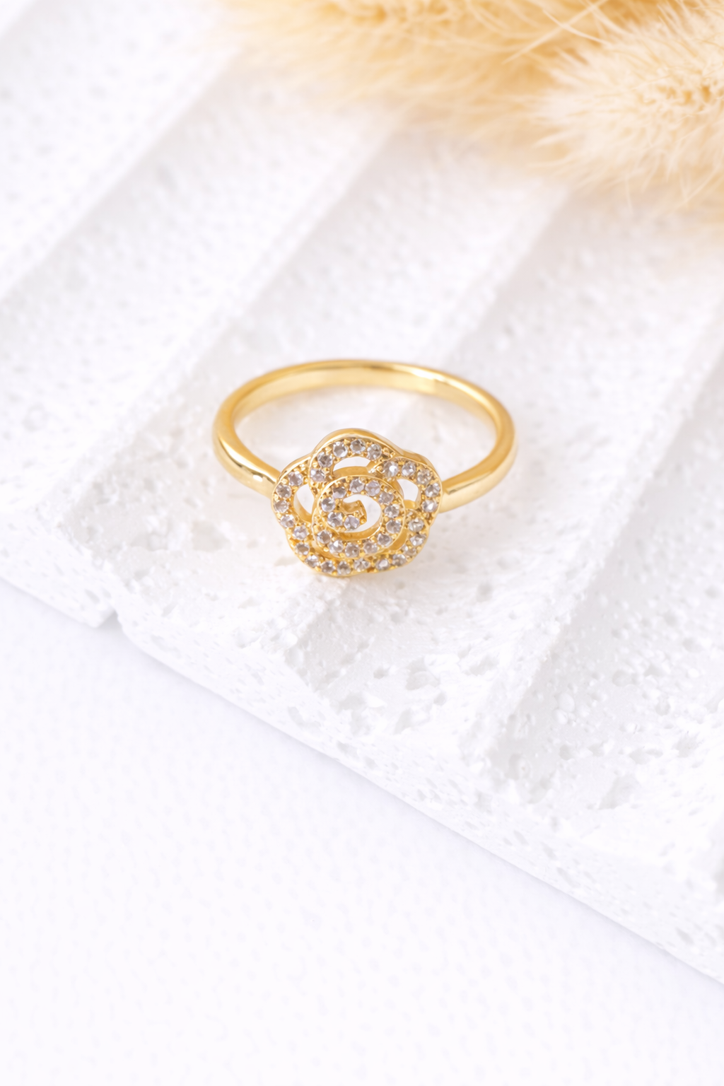Sortija Rosa Brillante |Acero Inoxidable Dorado