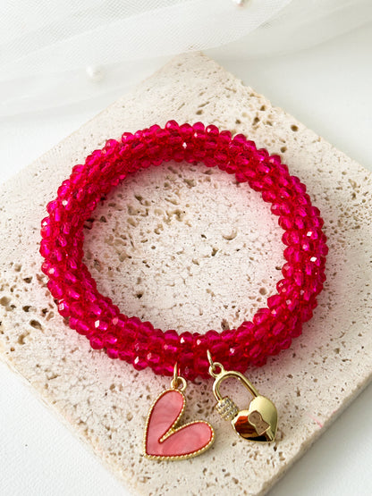 Key to My Heart – Pulsera Elástica con Cristales y Dije Corazón