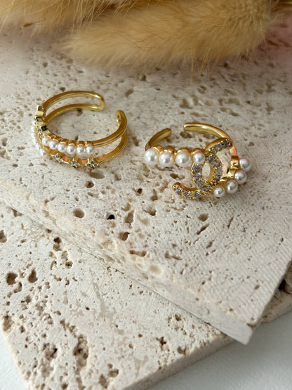 Nayda’s Ring – Sortija Dorada Doble Ajustable con Micro Perlas Elegantes