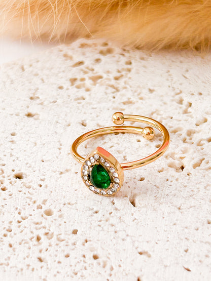 Sortijas Verde Esmeralda – Anillos Dorados Ajustables con Cristal Verde