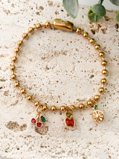 Fruity Summer – Pulsera Dorada con Dijes de Frutas