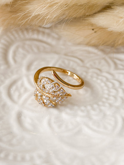 Anillo ajustable hoja Monstera con cristales