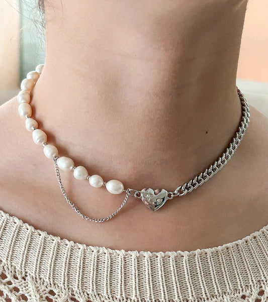 Pearl & Silver Chain Necklace