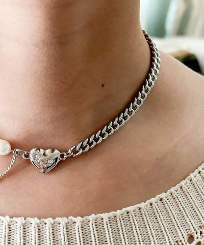 Pearl & Silver Chain Necklace