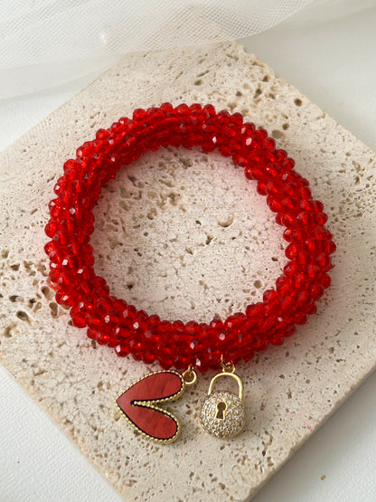 Key to My Heart – Pulsera Elástica con Cristales y Dije Corazón