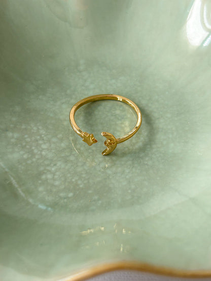 Moon & Star Ring – Sortija Dorada Ajustable Luna y Estrella