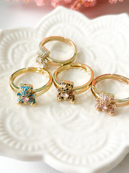 Little Teddy Bear – Sortija Ajustable Dorada con Cristales