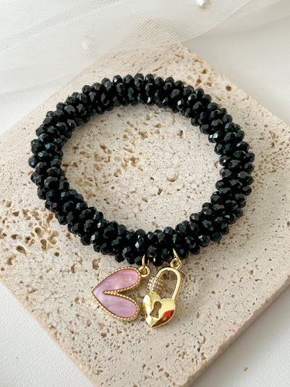 Key to My Heart – Pulsera Elástica con Cristales y Dije Corazón