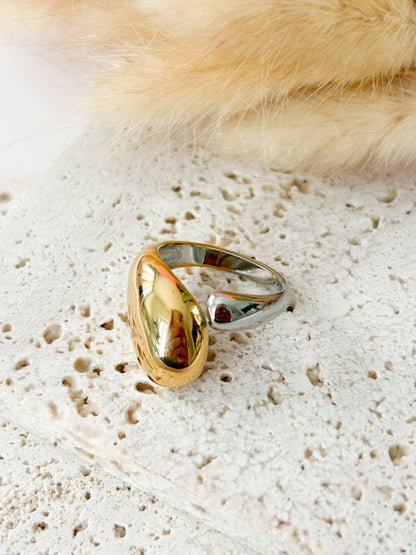 Dual Color Chunky Ring – Sortija Ajustable Bicolor Dorado & Plateado