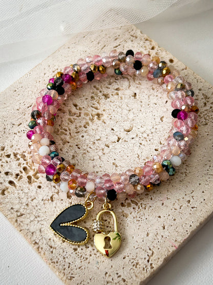 Key to My Heart – Pulsera Elástica con Cristales y Dije Corazón