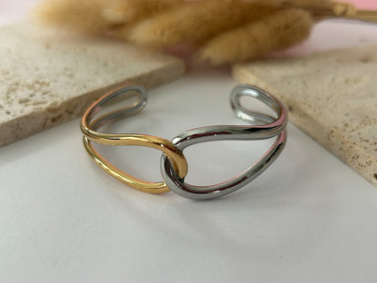 Bangle Doble Tono con Nudo en Acero Inoxidable
