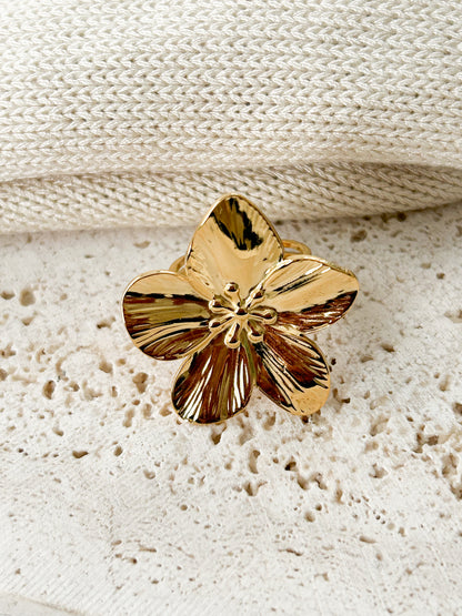 Flower Ring – Sortija Floral Dorada Ajustable