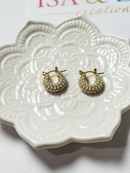 Mini Pearls Gold Earrings – Delicate Pearl Hoops