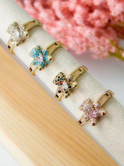 Little Teddy Bear – Sortija Ajustable Dorada con Cristales
