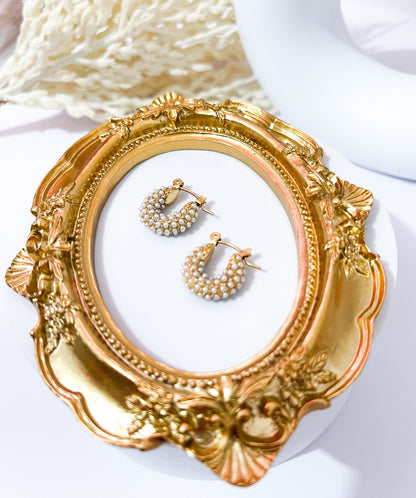 Mini Pearls Gold Earrings – Delicate Pearl Hoops