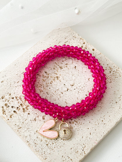 Key to My Heart – Pulsera Elástica con Cristales y Dije Corazón