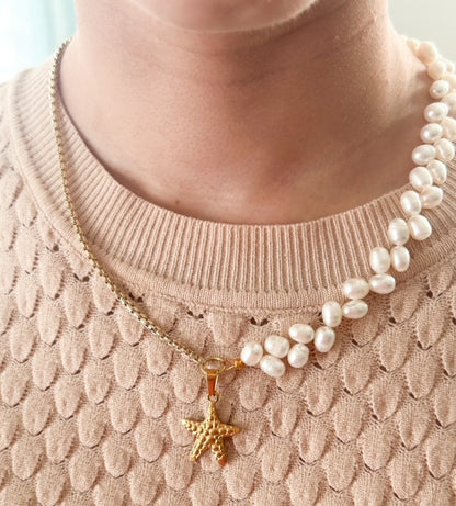 Collar Perlas y Estrella de Mar | Elegante Dorado Verano