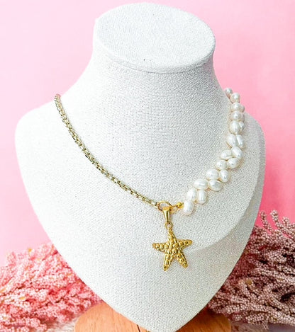 Collar Perlas y Estrella de Mar | Elegante Dorado Verano