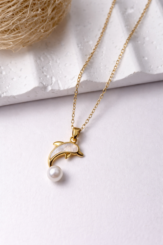 Collar Delfín Perla | Dije Marino Elegante