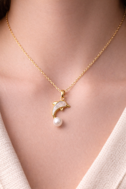 Collar Delfín Perla | Dije Marino Elegante