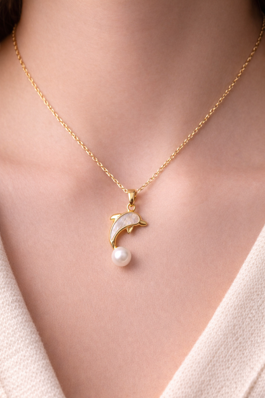 Collar Delfín Perla | Dije Marino Elegante