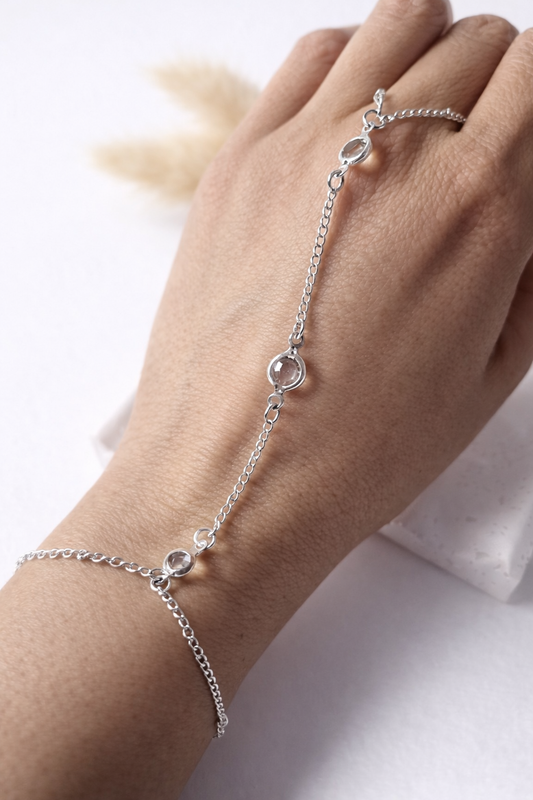 Pulsera Anillo Luz de Cristal | Hand Chain Elegante Ajustable Mujer