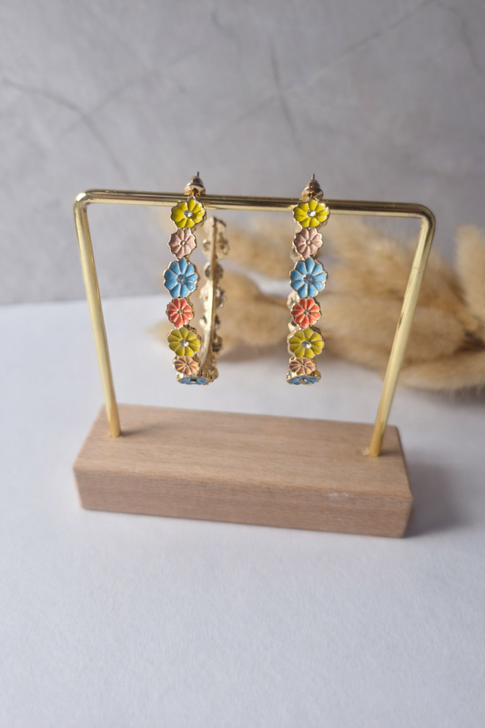Aretes Aro Floral Multicolor| Dorados Elegantes para Mujer