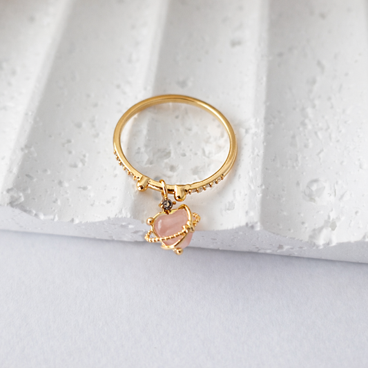 Sortija Corazón Rosa Colgante | Amor Delicado