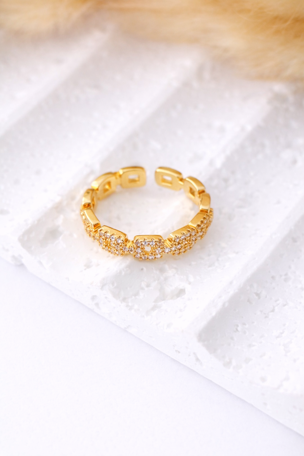 Sortija Cadena Pavé Dorada | Brillo Elegante