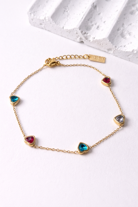 Pulsera Corazones de Color | Delicada con Piedras en Forma de Corazón