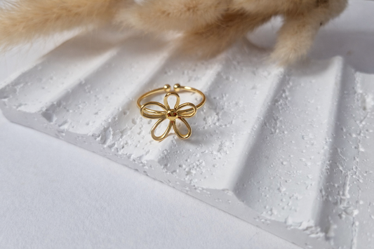 Anillo Flor Dorada Ajustable | Anillo Floral Elegante Mujer