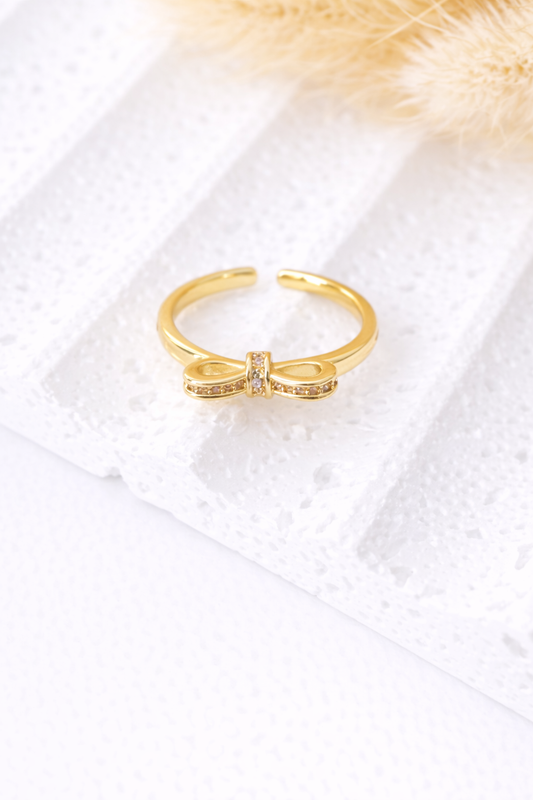 Sortija Lazo Dorado con Cristales |Anillo Elegante y Delicado
