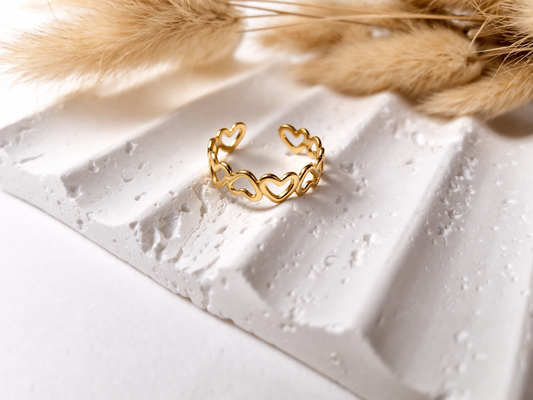 Anillo Ajustable Corazones Abiertos|Dorado Minimalista