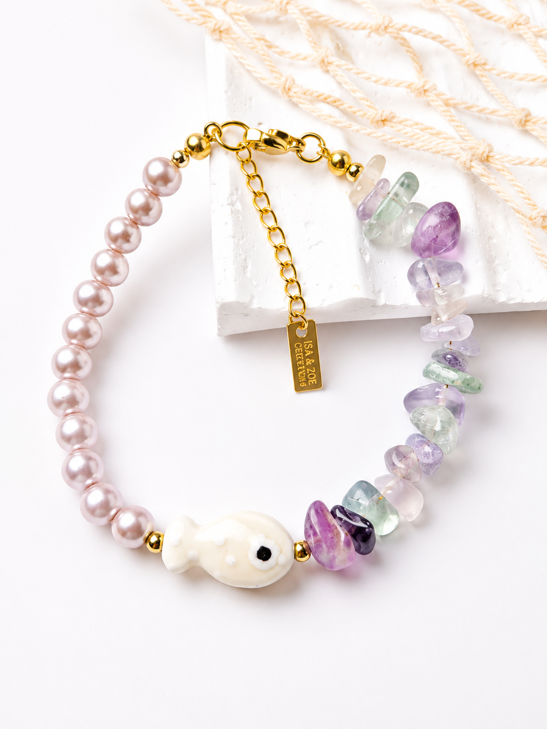 Perla de Mar| Pulsera Artesanal con Perlas y Fluorita