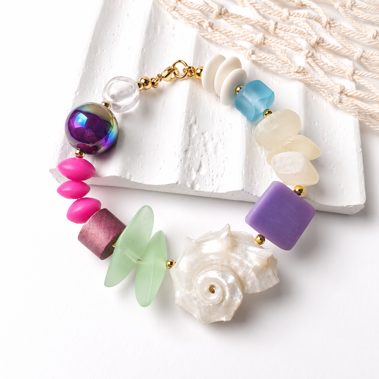 Mosaico del Mar | Pulsera de Caracola Multicolor