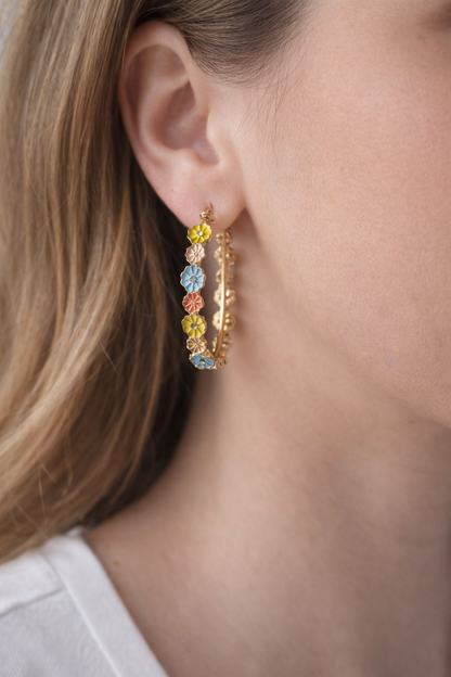 Aretes Aro Floral Multicolor| Dorados Elegantes para Mujer