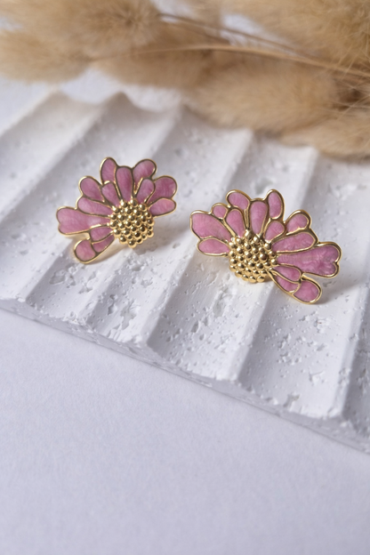 Aretes Flor Esmaltada| Dorados Elegantes para Mujer