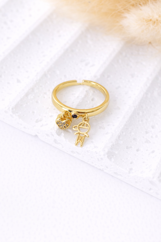 Anillo Dorado Ajustable Mamá & Amor con Dijes