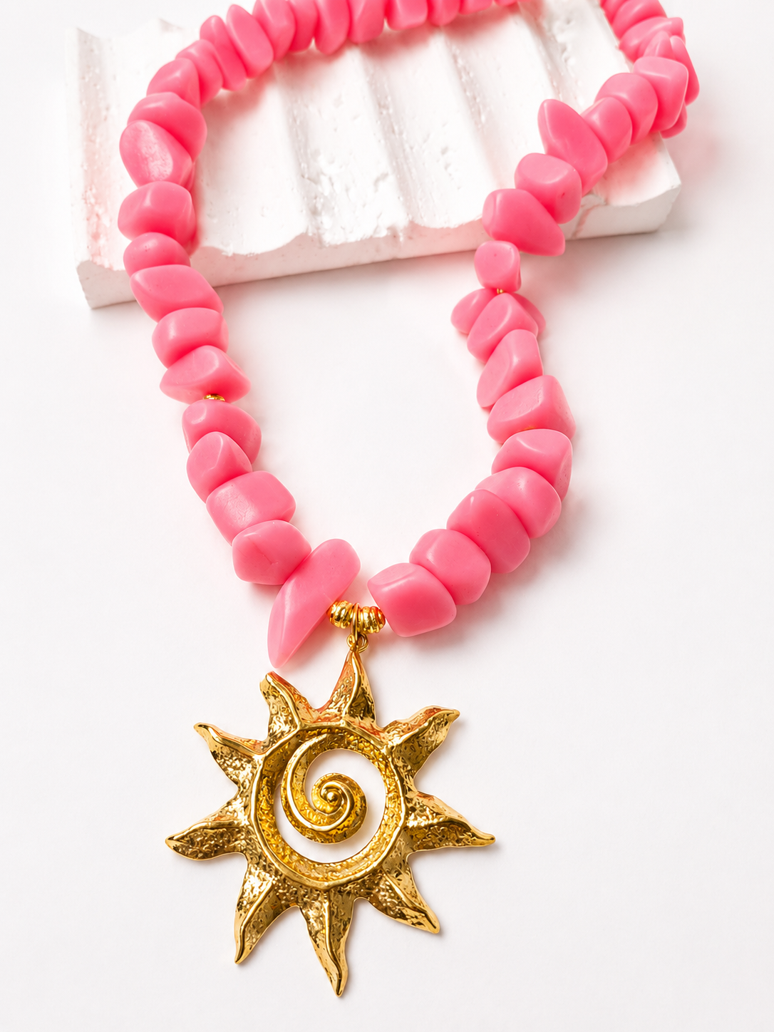Collar Sol de Sirena | Collar Rosa Coral y Dorado