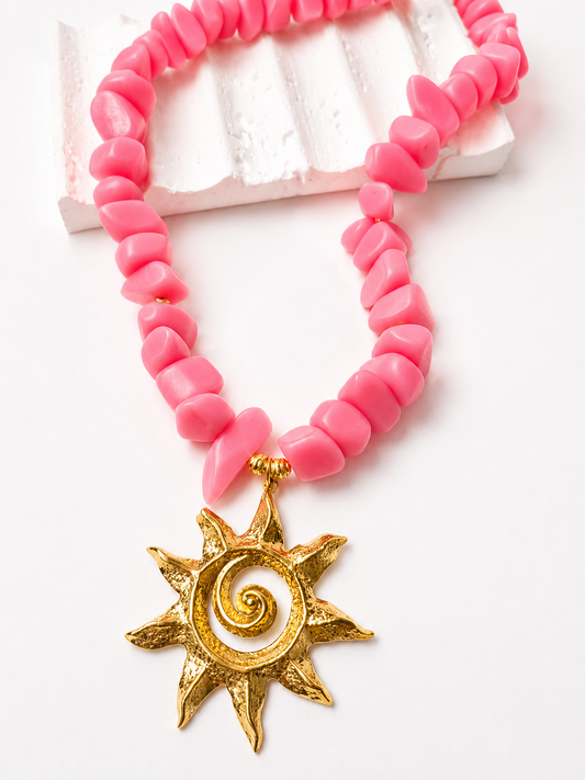 Collar Sol de Sirena | Collar Rosa Coral y Dorado