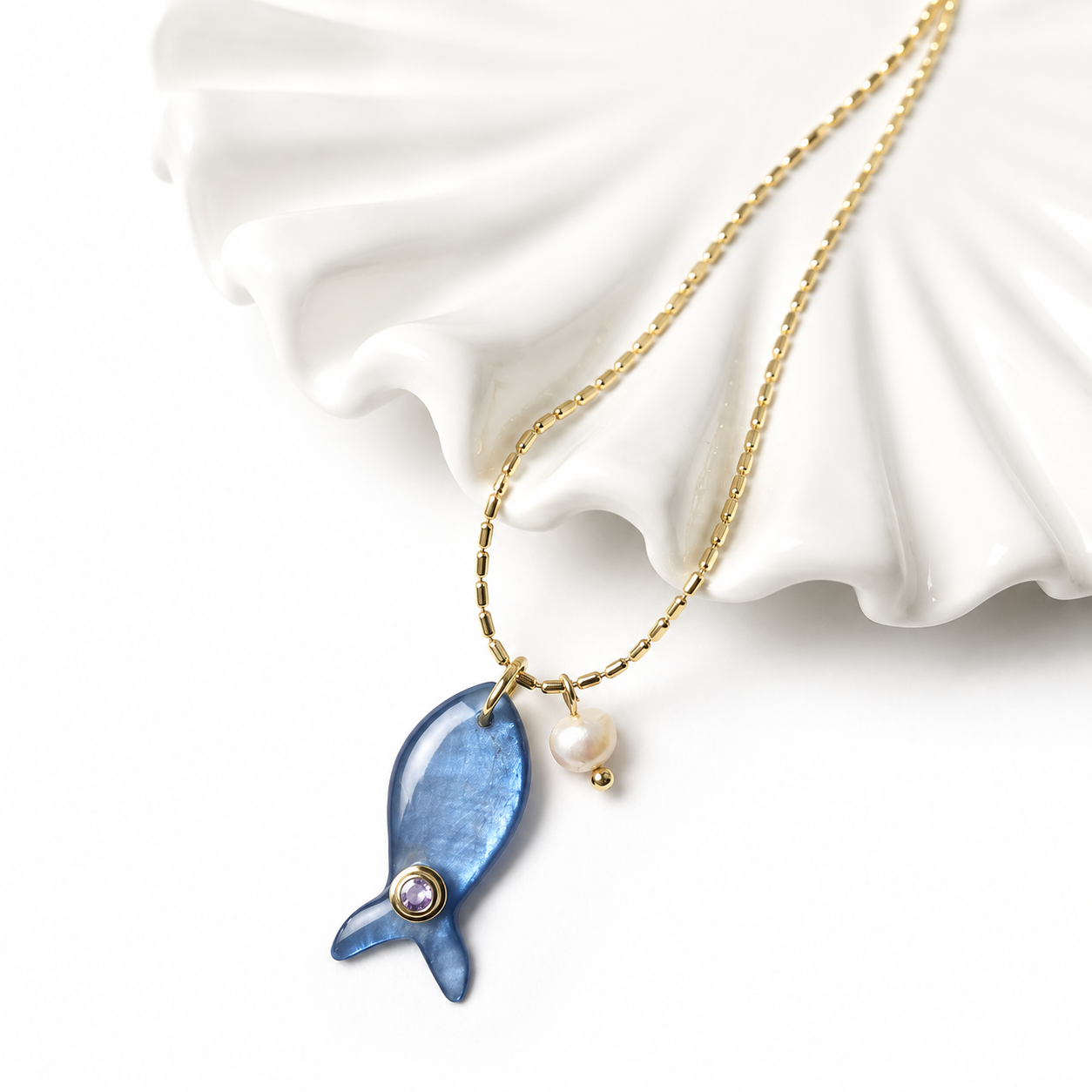 Azul Profundo | Collar Pez Nacarado Azul