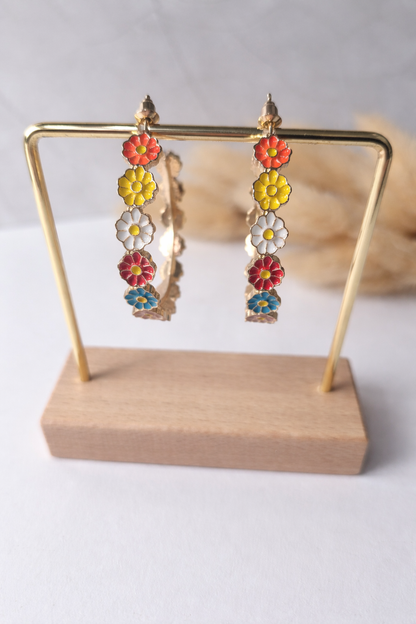 Aretes Aro Floral Multicolor| Dorados Elegantes para Mujer